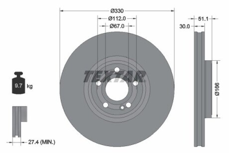 Диск тормозной (передний) MB A-class (W177)/B-class (W245) 18-(330x30) PRO+ TEXTAR 92323305