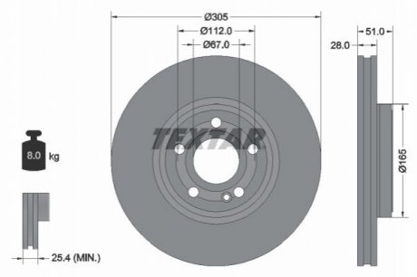 Гальмівний диск (передній) mb a-class (w177)/b-class (w247)/eqa/gla/glb 18- (305x28) pro+ TEXTAR 92323405