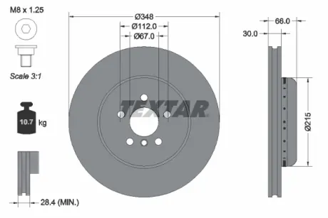 Диск гальмівний bmw 5 530/540i 16- b47/b48/b57/b58 TEXTAR 92351625