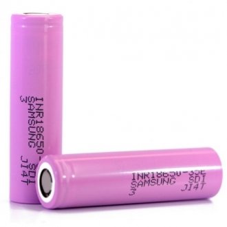 Аккумулятор 18650 li-ion samsung inr18650-35, 3350mah, 8a, 4.2/3.6/2.5v, pink, paper box Transkompani 12402 (фото 1)