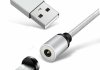 Магнітний кабель ninja usb 2.0/lighting, 1m, 2а, індикатор заряду, тканинне оплетення, броньований, знімач, silver, blister-box Transkompani 13109 (фото 1)