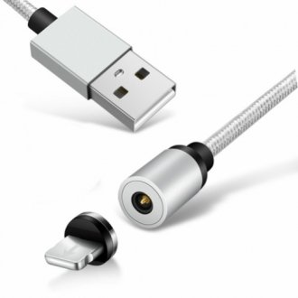 Магнитный кабель ninja usb 2.0/lighting, 1m, 2а, индикатор заряда, тканевое оплетение, бронированный, съемник, silver, blister-box Transkompani 13109