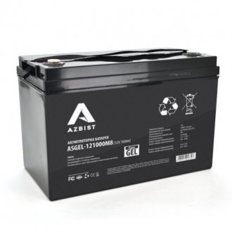 Акумулятор azbist super gel asgel-121000m8, black case, 12v 100.0ah (329 x 172 x 215) q1/36 Transkompani 1332 (фото 1)