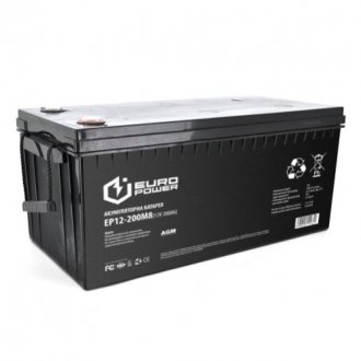 Акумуляторна батарея europower agm ep12-200m8 12v 200ah (522 x 240 x 219) black q1/18 Transkompani 14260