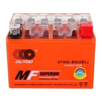 Мотоаккумулятор outdo utx4l-bs gel, 12v 4 ah (113 х 70 х 85), orange, q10 Transkompani 17799