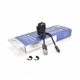 Магнитный кабель pipo usb 2.0/micro/lighting/type-c, 2m, 2а, тканевая оплетка, бронированный, съемник, black, box Transkompani 18180