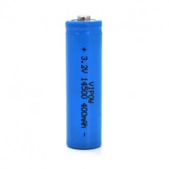 Литей-железо-фосфатный аккумулятор 14500 lifepo4 vipow ifr14500 tiptop, 400mah, 3.2v, blue q50/500 Transkompani 21438 (фото 1)