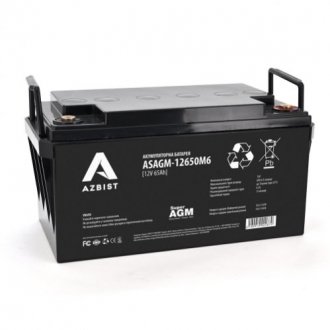 Аккумулятор azbist super agm asagm-12650m6, black case, 12v 65.0ah (348 х 168 х 178) q1/48 Transkompani 2287