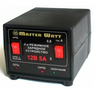 Автоматическое устройство для аккумулятора mw-azu12-5a 12v (4.5-100ah) (mf,wet,agm,gel), 180-245v, ток заряда режим-0,8а/5а, крокодилы в комплекте Transkompani 26765 (фото 1)
