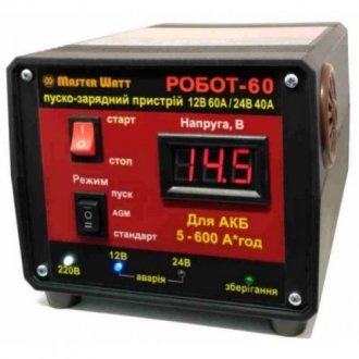 Пуско-зарядне зу робота-60 для акумуляторів 12/24v (5-600ah) (mf, wet, agm, gel, ca/ca), 160-245v. Transkompani 26796