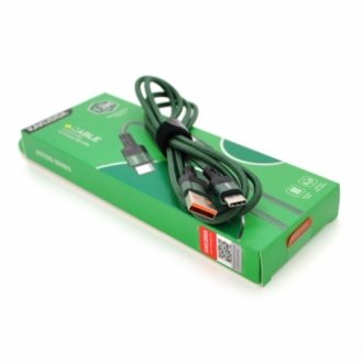 Кабель ikaku ksc-458 jinteng алюмінієвий світлодіодний фас charging data cable для type-c, green, довжина 1.2м, box Transkompani 26801