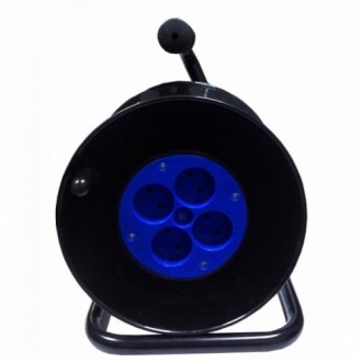 Катушка для удлинителя до 50м без кабеля на 4 гнезда без контакта, контактная группа – латунь (синяя) Transkompani 27663