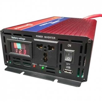 Інвертор-перетворювач 12v-220v пік 2500вт номінал 1400вт з вимірюванням напруги акб Transkompani 28417