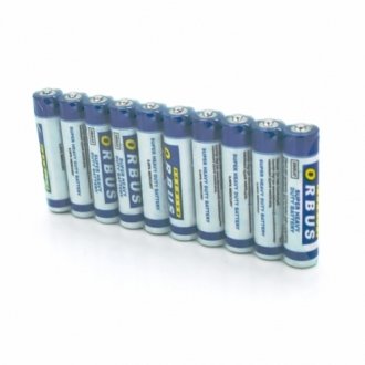 Батарейка orbus zinc carbon 1.5v aaa/lr03, 10 штук shrink Transkompani 29467