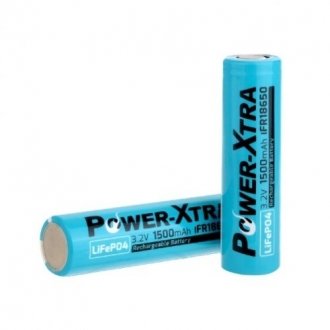 Ливарно-залізо-фосфатний акумулятор lifepo4 power-xtra ifr18650 1500mah 3.2v, blue Transkompani 29743 (фото 1)