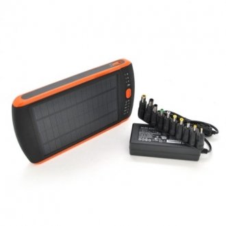 Повербанк 23000 mah solar for laptop, (5v/200ma), 2xusb, 5v/1a/2,1a, for laptop charger, ударно захищений прогумований корпус, black, corton box Transkompani 3696