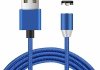 Магнітний кабель ninja usb 2.0/micro, 1m, 2а, індикатор заряду, тканинне оплетення, броньований, знімач, blue, blister-box Transkompani 4351 (фото 1)
