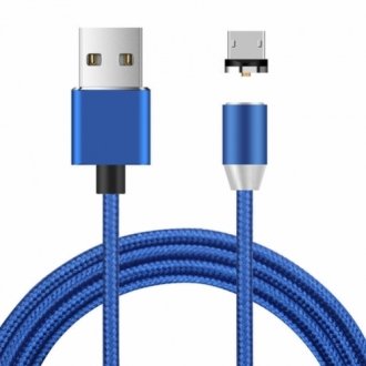 Магнитный кабель ninja usb 2.0/micro, 1m, 2а, индикатор заряда, тканевое оплетение, бронированный, съемник, blue, blister-box Transkompani 4351