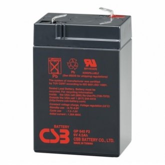 Акумуляторна батарея csb gp645, 6v 4.5ah (70 х 47 х 105 (110) q20 Transkompani 6590