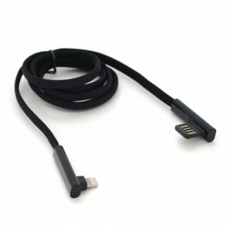 Кабель pzx v-113, quick charge lighting cable, 4.0a, black, длина 1м, угловой, box Transkompani 7444 (фото 1)
