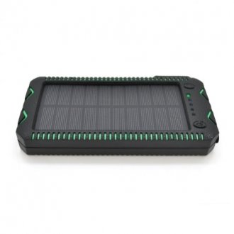 Повербанк 30000 мА solar, (5v/200ma), 2xusb, 5v/1a/2.1a, <-> microusb, влажно/ударо защищенный прорезиненный корпус, black/green, corton box Transkompani 8057