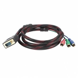 Кабель vga (тато)-3rca (тато) 1.5m, black/red, оплетка, пакет Transkompani 846