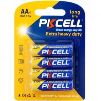 Батарейка сольова pkcell 1.5v aa/r6, 4 штуки в блістері ціна за блістер, q12/144 Transkompani 9308