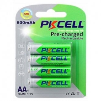 Акумулятор pkcell 1.2v aa 600mah nimh already charged, 4 штуки в блістері ціна за блістер, q12 Transkompani 9321 (фото 1)