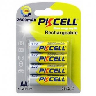 Акумулятор pkcell 1.2v aa 2600mah nimh rechargeable battery, 4 штуки в блістері ціна за блістер, q12 Transkompani 9329