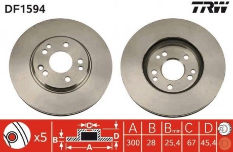 Тормозные диски TRW DF1594 (фото 1)