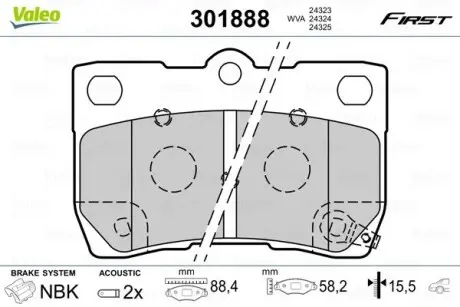 Комплект тормозных колодок, дисковый тормоз VALEO 301888