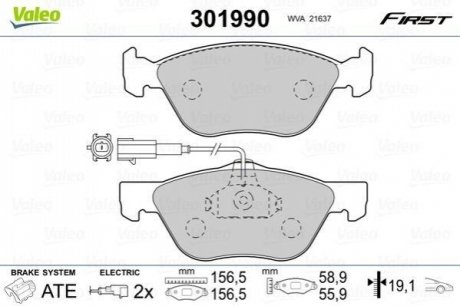 Комплект тормозных колодок, дисковый тормоз VALEO 301990
