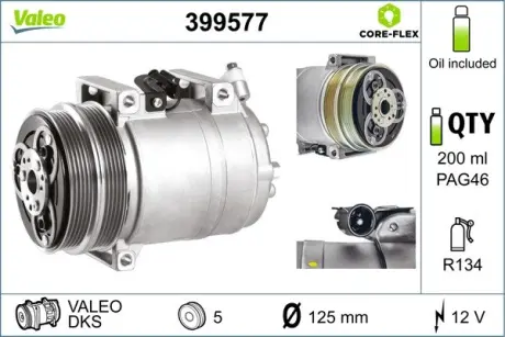 Компрессор кондиционера volvo c30, c70 ii, s40 ii, v50, ford focus c-max, focus ii, kuga i 1.4-2.5 10.03-06.13 VALEO 399577