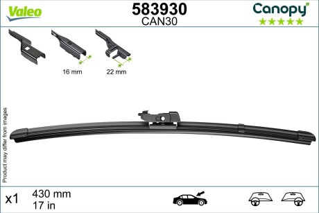 Стеклоочиститель VALEO / бескаркасный / 430 мм / VALEO 583930