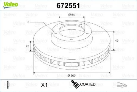 Тормозной диск. окрашенный ford cmax - focus i VALEO 672551 (фото 1)
