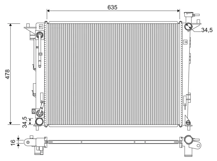 Радиатор двигателя HYUNDAI IX35, KIA SPORTAGE III 1.6-2.0 08.09-12.15 VALEO 701354 (фото 1)