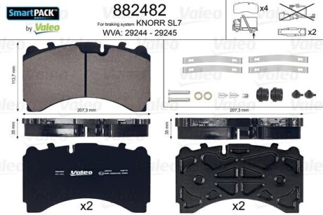 Колодки гальмівні wva 29244/29245; 207,3x113,7x35 VALEO 882482 (фото 1)