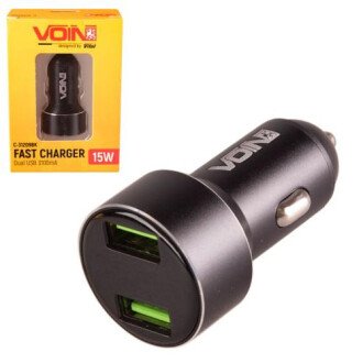 Автомобільний зарядний пристрій, 2USB (12/24V - 5V 3,1A) + вольтметр VOIN C-31209BK