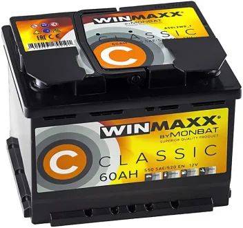 Акумулятор обслуговуючий (CLASSIC) R+, 60Ач, 540А пускові, 242/175/175 (гаран. 2роки) WINMAXX 6CT60R