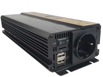 Інвертор напруги 12В на 230В 2000ВА (1000Вт) правильний синус, 1 розетка +USB XIIW 12V1000