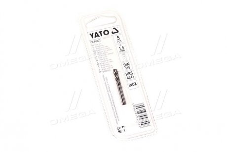 Сверло по металлу premium к нержам и высоколегам стали, литье 1.5 х 25 мм hss 4241 5 шт YATO YT-44203