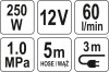 Компрессор автомобильный 12 В, 250 Вт, давление – 1 МПа, 60л/мин, шланг – 5м, кабель – 3 м YATO YT-73462 (фото 2)