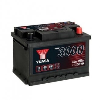 Аккумулятор 12v 60ah 550a -/+ (243x175x175) smf battery YUASA YBX3075 (фото 1)
