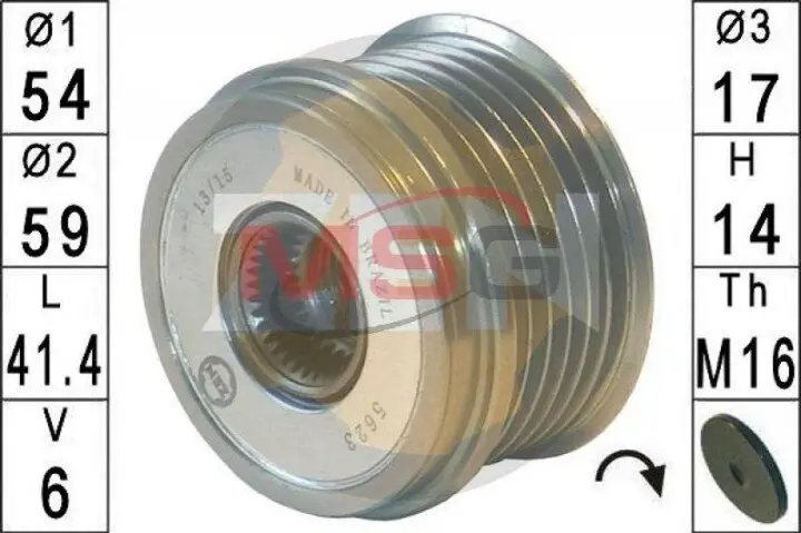 Фото 1 - Шкив генератора инерционный ZEN ZN5623 Шкив генератора инерционный ZEN ZN5623 (фото 1)