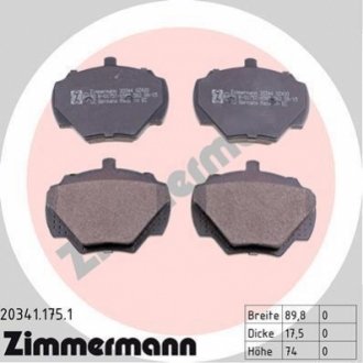 Комплект тормозных колодок, дисковый тормоз Zimmermann 20341.175.1