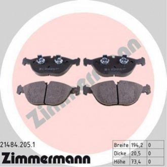 Комплект тормозных колодок, дисковый тормоз Zimmermann 21484.205.1