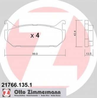Комплект гальмівних колодок, дискове гальмо Zimmermann 21766.135.1