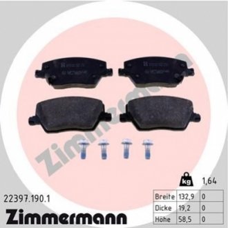 Комплект тормозных колодок, дисковый тормоз Zimmermann 22397.190.1