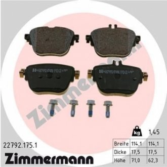 Комплект тормозных колодок, дисковый тормоз Zimmermann 22792.175.1