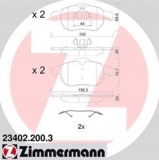 Комплект гальмівних колодок, дискове гальмо Zimmermann 23402.200.3